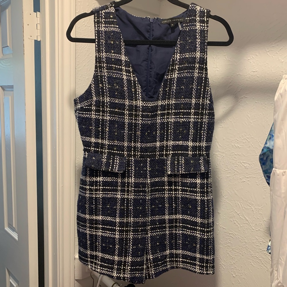 English Factory navy and white tweed romper size M